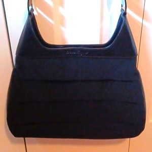 Salvatore Ferragamo Black Nylon Ruffled & Genuine Leather Hobo Bag